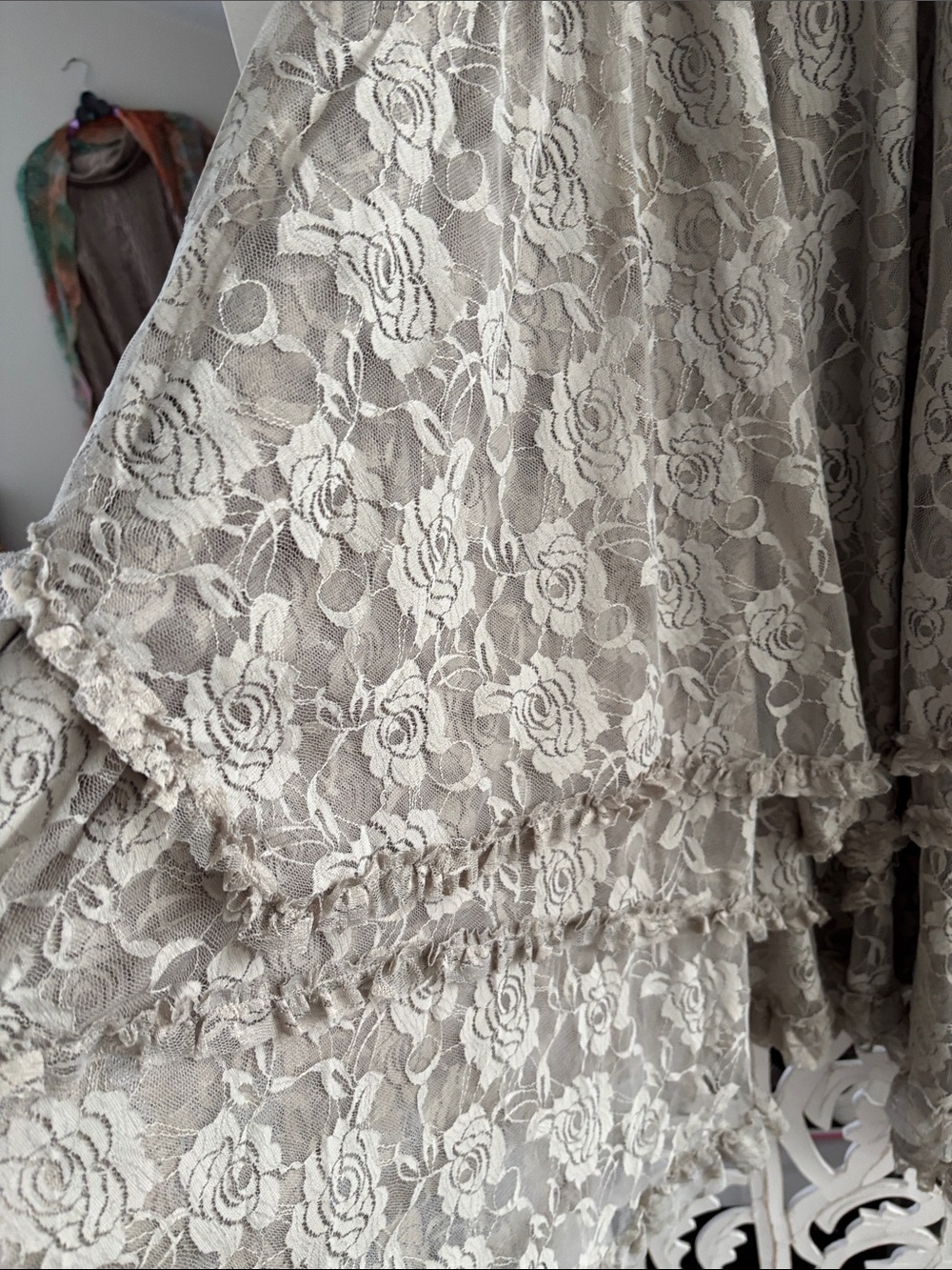 Boho Tiered Lace Maxi Skirt in Taupe - Picture 4 of 7